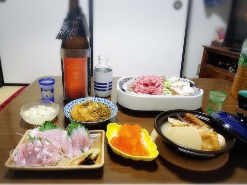 【家飲み/日本酒】 鍋島 特別純米 Classic Harvest Moon * 牛肉のほうば味噌と 金目鯛刺身